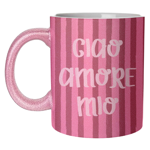 Ciao Amore Mio Pink Retro Stripes - unique mug by EZbie