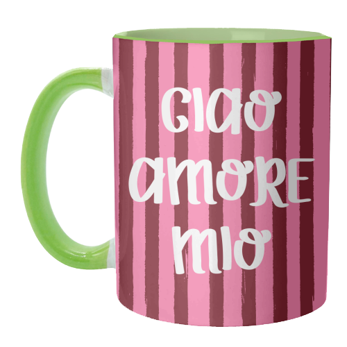 Ciao Amore Mio Pink Retro Stripes - unique mug by EZbie