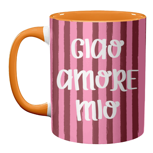 Ciao Amore Mio Pink Retro Stripes - unique mug by EZbie