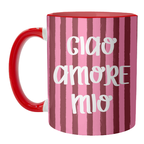 Ciao Amore Mio Pink Retro Stripes - unique mug by EZbie