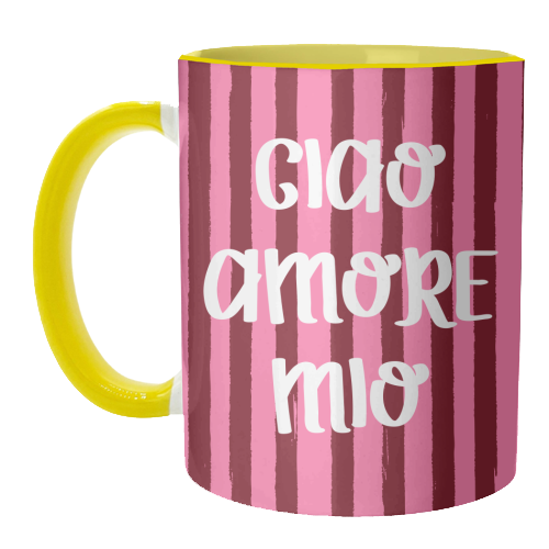 Ciao Amore Mio Pink Retro Stripes - unique mug by EZbie