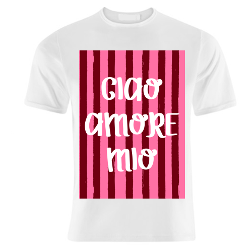 Ciao Amore Mio Pink Retro Stripes - unique t shirt by EZbie