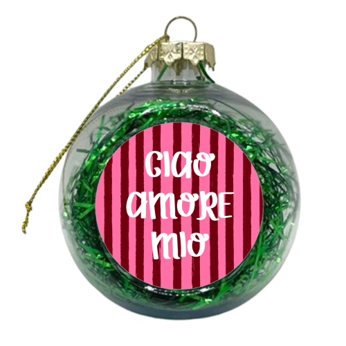 Ciao Amore Mio Pink Retro Stripes - xmas bauble by EZbie