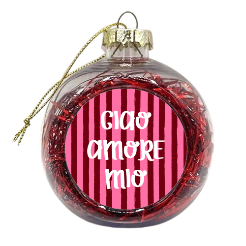 Ciao Amore Mio Pink Retro Stripes - xmas bauble by EZbie