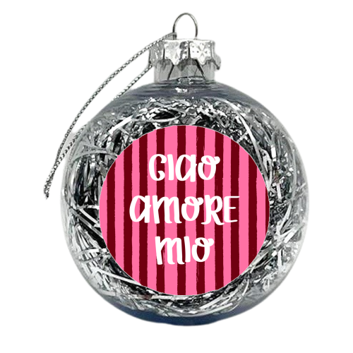 Ciao Amore Mio Pink Retro Stripes - xmas bauble by EZbie