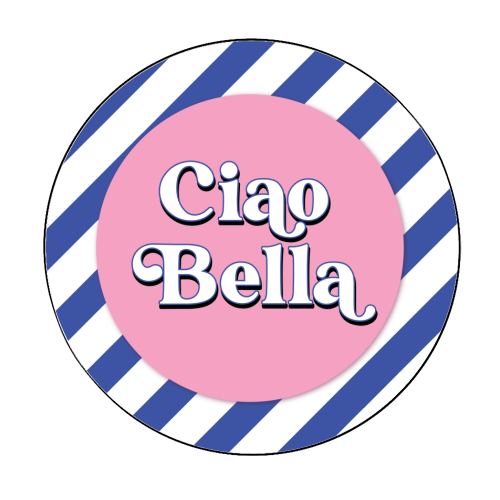 CIAO BELLA - HELLO BEAUTIFUL - BLUE PINK STRIPE - Circle Sticker by Mad Philomena