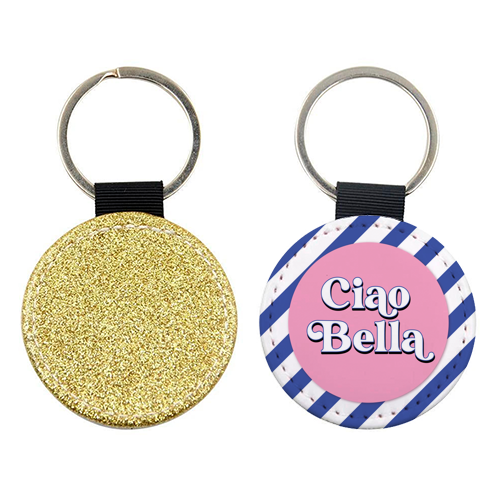 CIAO BELLA - HELLO BEAUTIFUL - BLUE PINK STRIPE - keyring by Mad Philomena