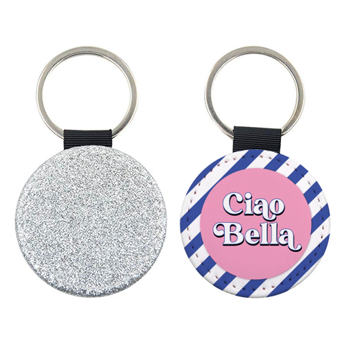 CIAO BELLA - HELLO BEAUTIFUL - BLUE PINK STRIPE - keyring by Mad Philomena
