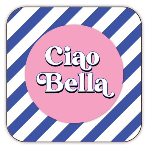 CIAO BELLA - HELLO BEAUTIFUL - BLUE PINK STRIPE - personalised beer coaster by Mad Philomena