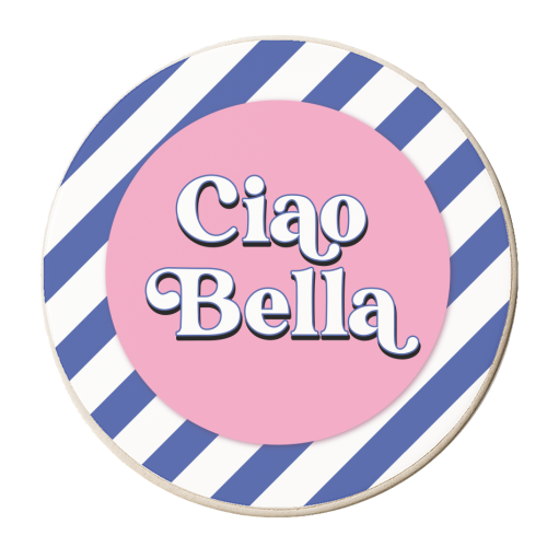 CIAO BELLA - HELLO BEAUTIFUL - BLUE PINK STRIPE - personalised beer coaster by Mad Philomena