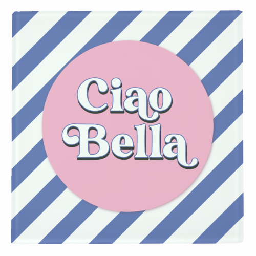 CIAO BELLA - HELLO BEAUTIFUL - BLUE PINK STRIPE - personalised beer coaster by Mad Philomena