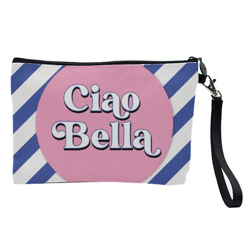 CIAO BELLA - HELLO BEAUTIFUL - BLUE PINK STRIPE - pretty makeup bag by Mad Philomena