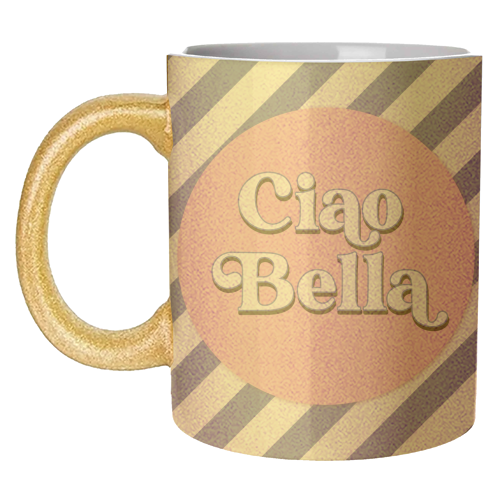 CIAO BELLA - HELLO BEAUTIFUL - BLUE PINK STRIPE - unique mug by Mad Philomena