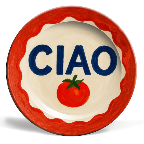 Ciao Tomato - ceramic dinner plate by Ms Doodle