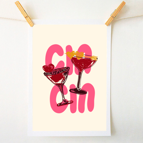 Cin Cin Heart Cocktail Illustration - A1 - A4 art print by EZbie