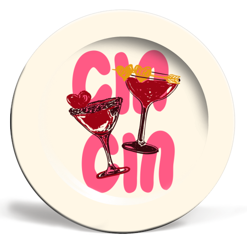 Cin Cin Heart Cocktail Illustration - ceramic dinner plate by EZbie