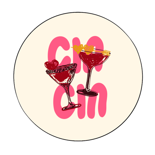 Cin Cin Heart Cocktail Illustration - Circle Sticker by EZbie