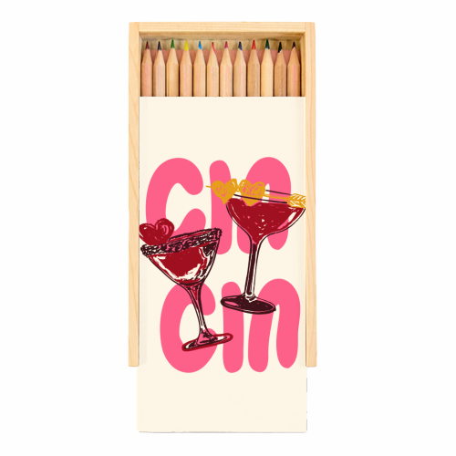 Cin Cin Heart Cocktail Illustration - Coloured Pencils with Box by EZbie