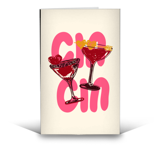 Cin Cin Heart Cocktail Illustration - funny greeting card by EZbie