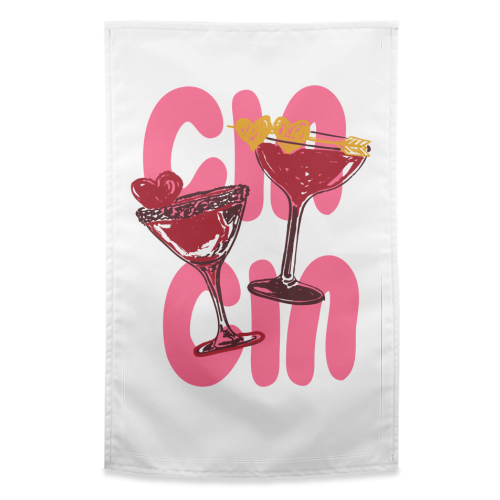 Cin Cin Heart Cocktail Illustration - funny tea towel by EZbie