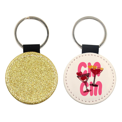 Cin Cin Heart Cocktail Illustration - keyring by EZbie