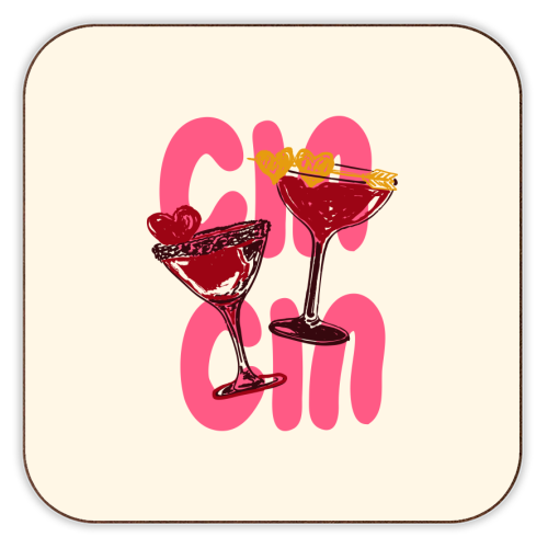 Cin Cin Heart Cocktail Illustration - personalised beer coaster by EZbie