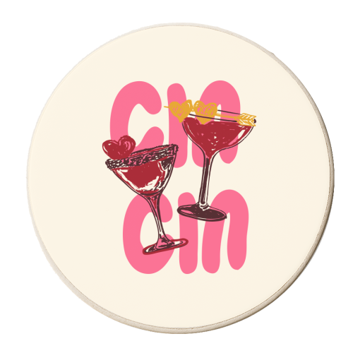 Cin Cin Heart Cocktail Illustration - personalised beer coaster by EZbie