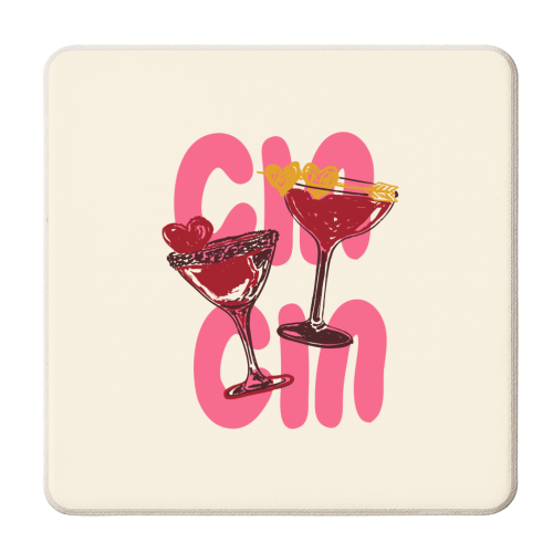Cin Cin Heart Cocktail Illustration - personalised beer coaster by EZbie