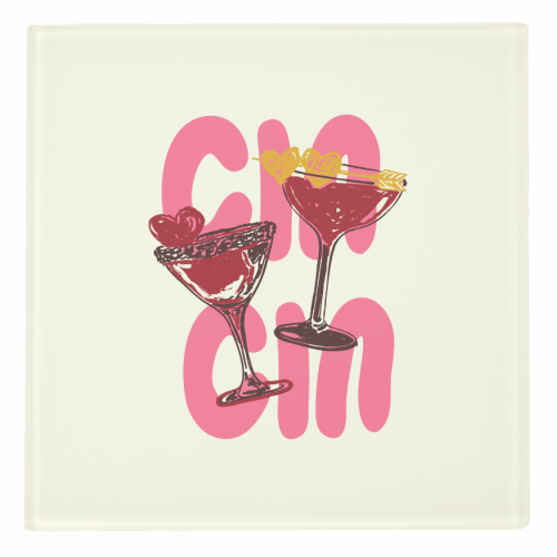 Cin Cin Heart Cocktail Illustration - personalised beer coaster by EZbie