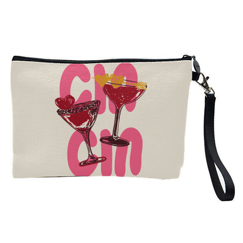 Cin Cin Heart Cocktail Illustration - pretty makeup bag by EZbie