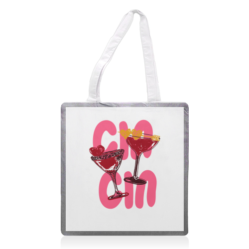 Cin Cin Heart Cocktail Illustration - printed canvas tote bag by EZbie