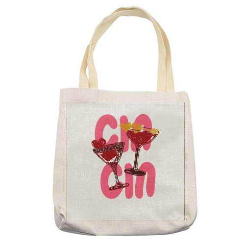 Cin Cin Heart Cocktail Illustration - printed canvas tote bag by EZbie