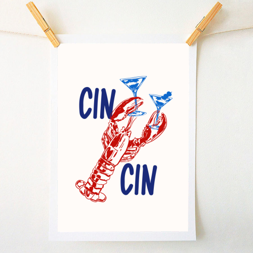 Cin Cin Lobster Illustration - A1 - A4 art print by EZbie