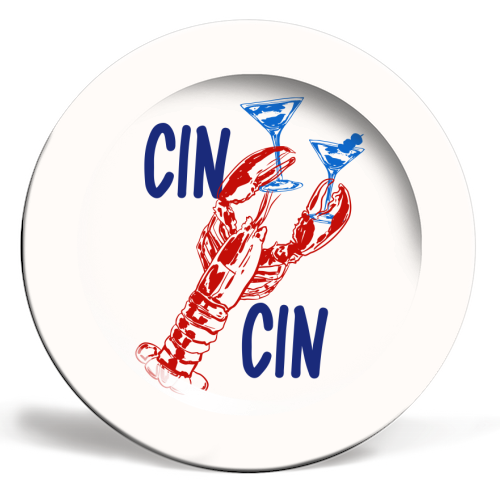 Cin Cin Lobster Illustration - ceramic dinner plate by EZbie
