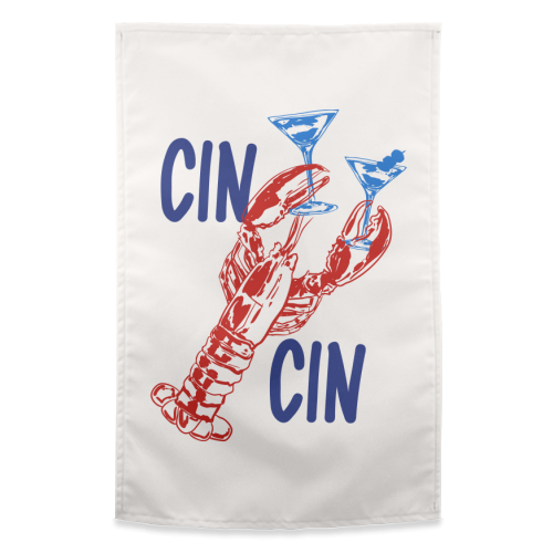 Cin Cin Lobster Illustration - funny tea towel by EZbie