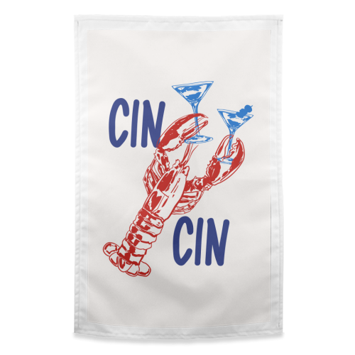 Cin Cin Lobster Illustration - funny tea towel by EZbie