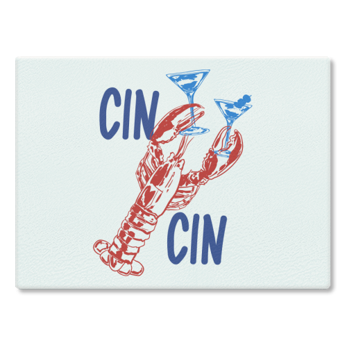 Cin Cin Lobster Illustration - glass chopping board by EZbie