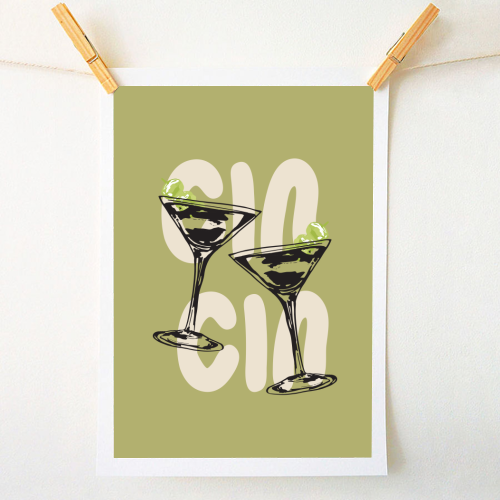 Cin Cin Martini Cocktail Vintage Illustration - A1 - A4 art print by EZbie