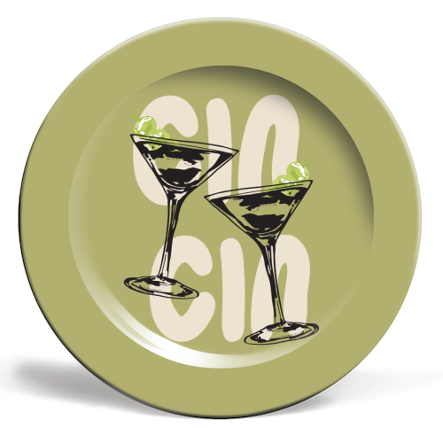 Cin Cin Martini Cocktail Vintage Illustration - ceramic dinner plate by EZbie