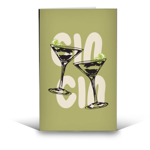 Cin Cin Martini Cocktail Vintage Illustration - funny greeting card by EZbie
