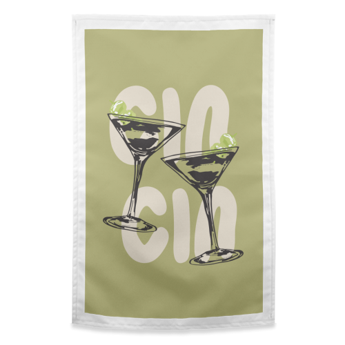 Cin Cin Martini Cocktail Vintage Illustration - funny tea towel by EZbie