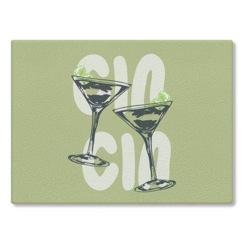 Cin Cin Martini Cocktail Vintage Illustration - glass chopping board by EZbie