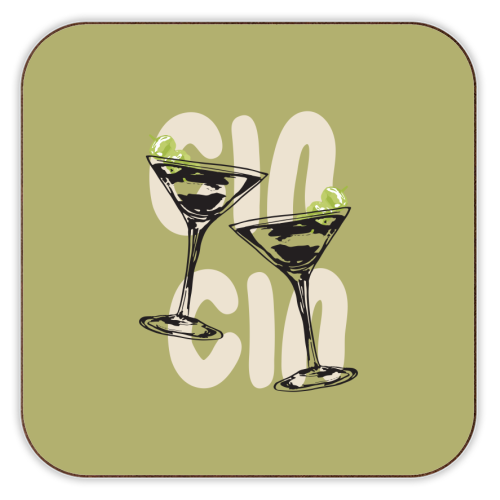 Cin Cin Martini Cocktail Vintage Illustration - personalised beer coaster by EZbie