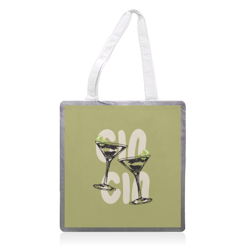 Cin Cin Martini Cocktail Vintage Illustration - printed canvas tote bag by EZbie