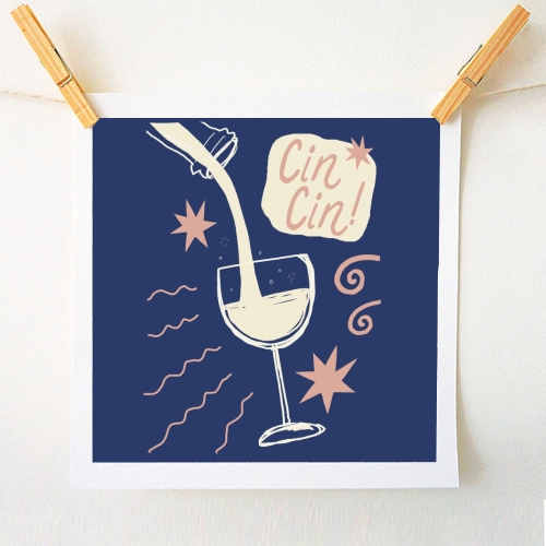 Cin Cin white wine print - A1 - A4 art print by Giddy Kipper