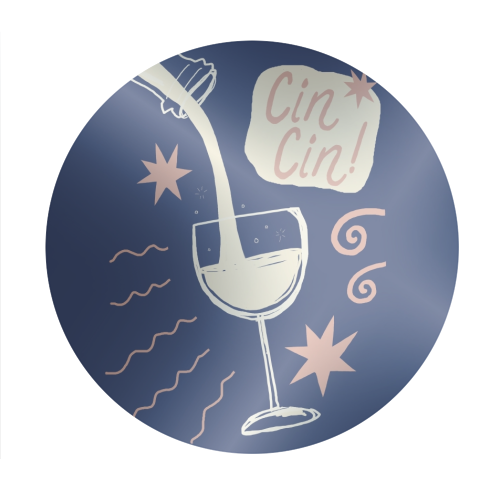 Cin Cin white wine print - Circle Sticker by Giddy Kipper