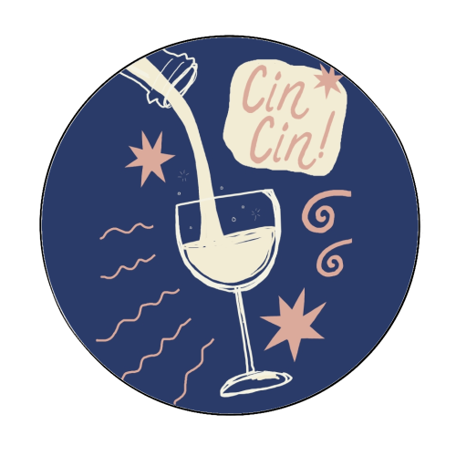 Cin Cin white wine print - Circle Sticker by Giddy Kipper