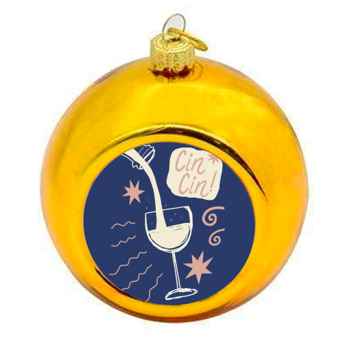 Cin Cin white wine print - colourful christmas bauble by Giddy Kipper