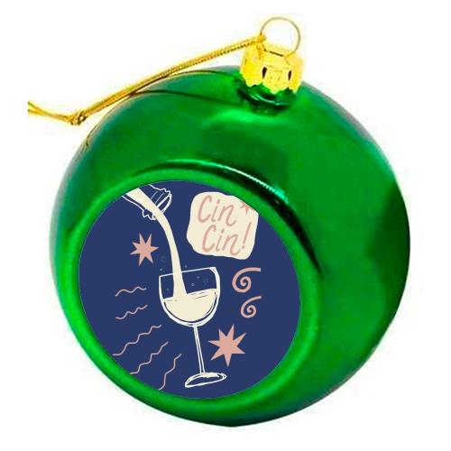 Cin Cin white wine print - colourful christmas bauble by Giddy Kipper