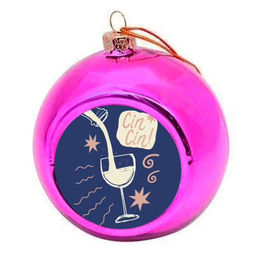 Cin Cin white wine print - colourful christmas bauble by Giddy Kipper